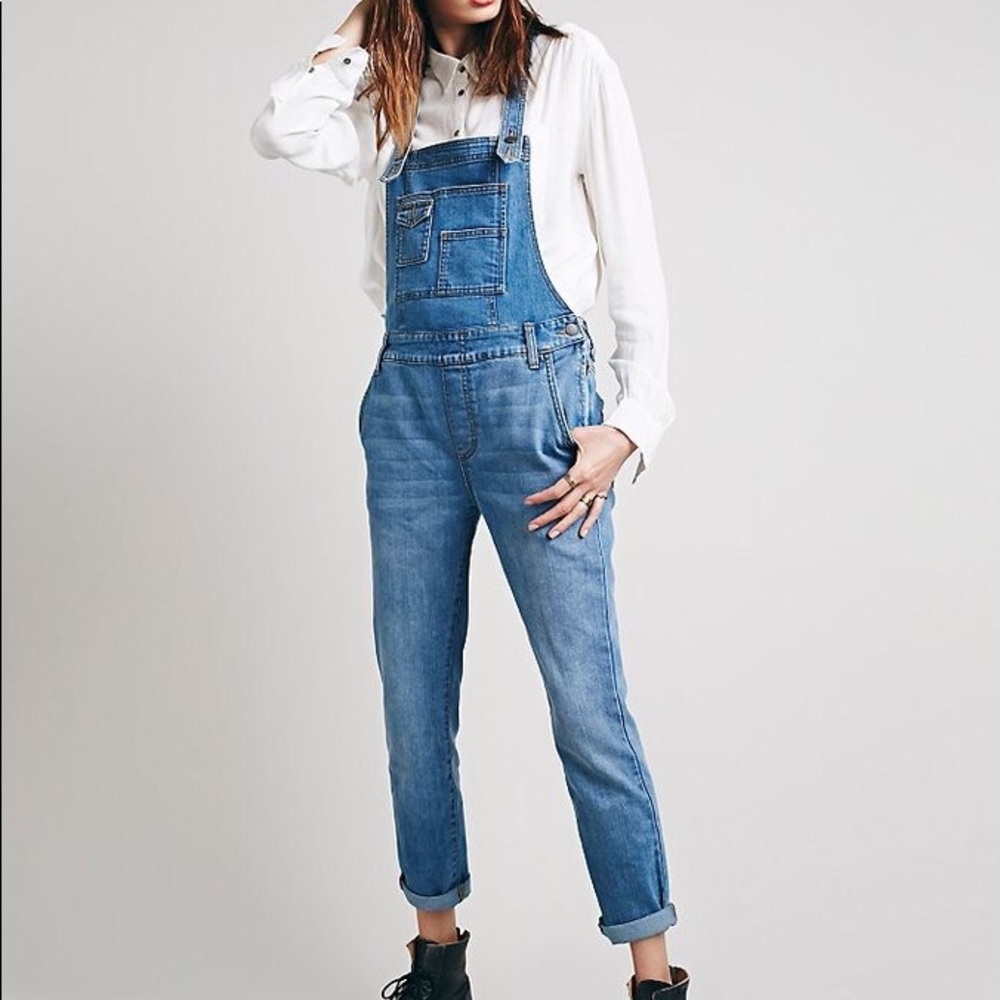 Free People Blue Denim Women Jeans Overalls